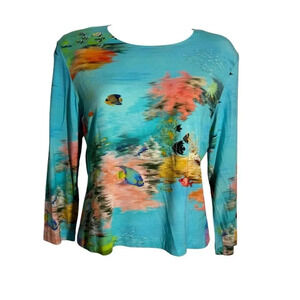 Vintage LEGGIADRO Tropical fish coral reef  top size 3 Large USA made